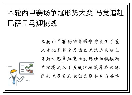 本轮西甲赛场争冠形势大变 马竞追赶巴萨皇马迎挑战